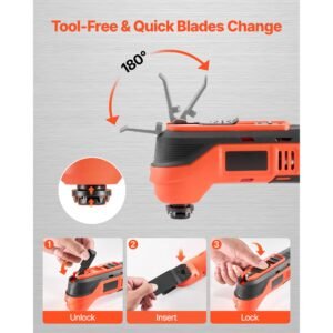 cordless oscillating tool, 12v multitool oscillating saw tool with 6 variable speeds 6000 17500 opm, 3.2° oscillation angle, 2.0ah battery pack & charger, 8pcs saw accessories & led work light