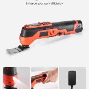 cordless oscillating tool, 12v multitool oscillating saw tool with 6 variable speeds 6000 17500 opm, 3.2° oscillation angle, 2.0ah battery pack & charger, 8pcs saw accessories & led work light