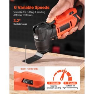cordless oscillating tool, 20v oscillating multi tool kit with 6 variable speeds 8500 17000 opm, 3.2° oscillation angle, 2.0ah battery pack & charger, 12pcs saw accessories & led work light