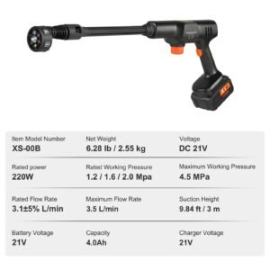 cordless pressure washer, 652 psi 1.0 gpm portable power cleaner, handheld high pressure car washer gun with 4.0ah battery, charger, 6 in 1 nozzle, for home/floor cleaning & watering