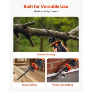 cordless reciprocating saw, 20 v, 3000 spm variable speed, 1 inch stroke length, electric reciprocating saw with battery, charger, 8 blades, and carrying bag, for wood and plastic cutting
