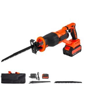 Cordless Reciprocating Saw, 20 V, 3000 SPM Variable Speed, 1 inch Stroke Length, Electric Reciprocating Saw with Battery, Charger, 8 Blades, and Carrying Bag, for Wood and Plastic Cutting