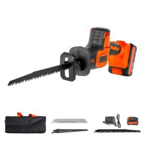 Cordless Reciprocating Saw, 20 V, 3000 SPM Variable Speed, 1 inch Stroke Length, Electric Reciprocating Saw with Battery, Charger, 8 Blades, and Carrying Bag, for Wood, Metal and Plastic Cutting