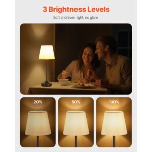 cordless table lamp, 5200mah built in rechargeable battery desk lamp, 3 level brightness, fabric shade, 2700 3000k color temperature, table light for restaurant, bedroom, bar counter, black