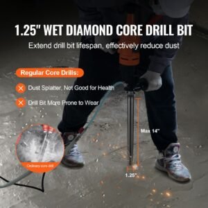 core drill bit, 1 1/4" wet diamond core drill bits, 14" drilling depth concrete core drill bit, 5/8" 11 inner thread, laser welding, diamond wet coring bit for concrete brick and block