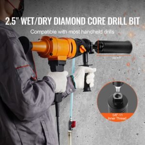 core drill bit, 2.5" wet/dry diamond core drill bits for brick and block, concrete core drill bit with pilot bit adapter and saw blade, 9.5" drilling depth, 5/8" 11 inner thread, laser welding