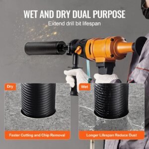 core drill bit, 2.5" wet/dry diamond core drill bits for brick and block, concrete core drill bit with pilot bit adapter and saw blade, 9.5" drilling depth, 5/8" 11 inner thread, laser welding