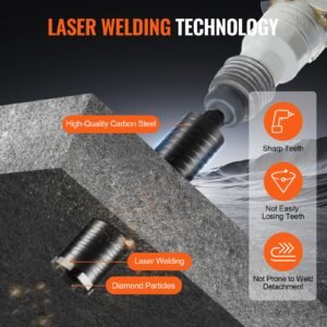 core drill bit, 2.5" wet/dry diamond core drill bits for brick and block, concrete core drill bit with pilot bit adapter and saw blade, 9.5" drilling depth, 5/8" 11 inner thread, laser welding