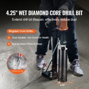 core drill bit, 4.25" wet diamond core drill bits, 14" drilling depth concrete core drill bit with saw blade, 1 1/4" 7 inner thread, laser welding, diamond wet coring bit for concrete brick