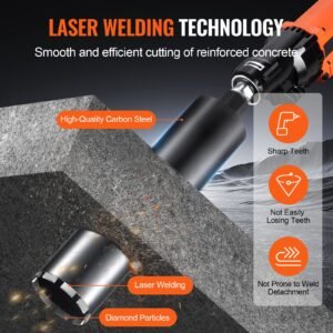 core drill bit, 4.25" wet diamond core drill bits, 14" drilling depth concrete core drill bit with saw blade, 1 1/4" 7 inner thread, laser welding, diamond wet coring bit for concrete brick