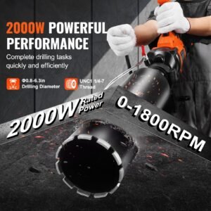 core drill machine, 0.8 6.3in drilling diameter handheld diamond core drill rig with stand and core drill bit, 2000w rugged concrete core drill, wet and dry use, for concrete, brick, marble