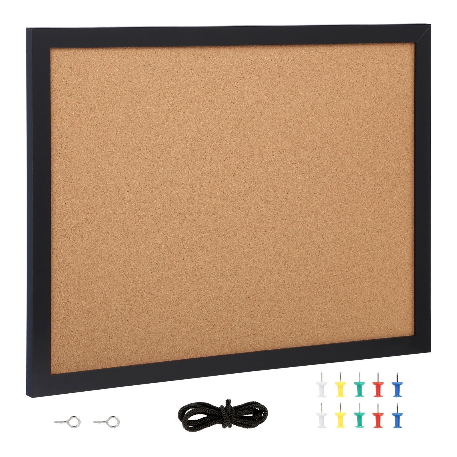 cork board, 24 x 18 inches, double sided bulletin board with mdf sticker frame, vision board includes 10 pushpins, for display and decoration in office home and school