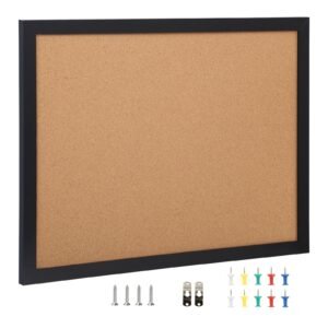 cork board, 36x24 inches bulletin board with mdf sticker frame, vision board includes 10 pushpins, for display and decoration in office home and school