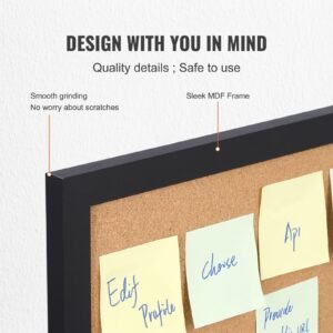 cork board, 36x24 inches bulletin board with mdf sticker frame, vision board includes 10 pushpins, for display and decoration in office home and school