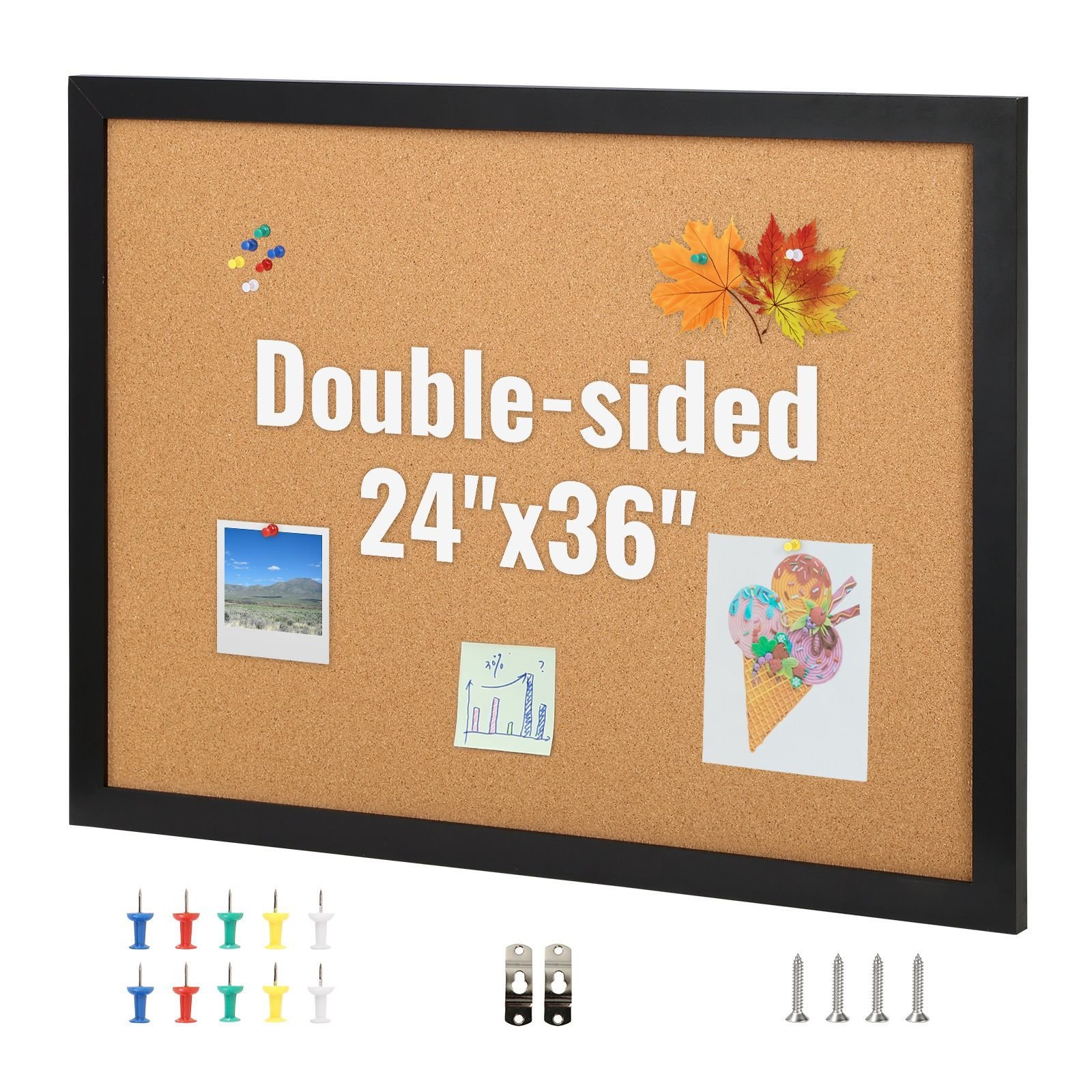 cork board, 36x24 inches bulletin board with mdf sticker frame, vision board includes 10 pushpins, for display and decoration in office home and school