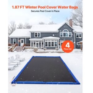 corner pool water tubes, 4 pack 22.4 x 22.2 in, corner winter water bags with leakproof screw cap, 0.4mm heavy duty pvc, cold resistant weights for inground swimming pool covers