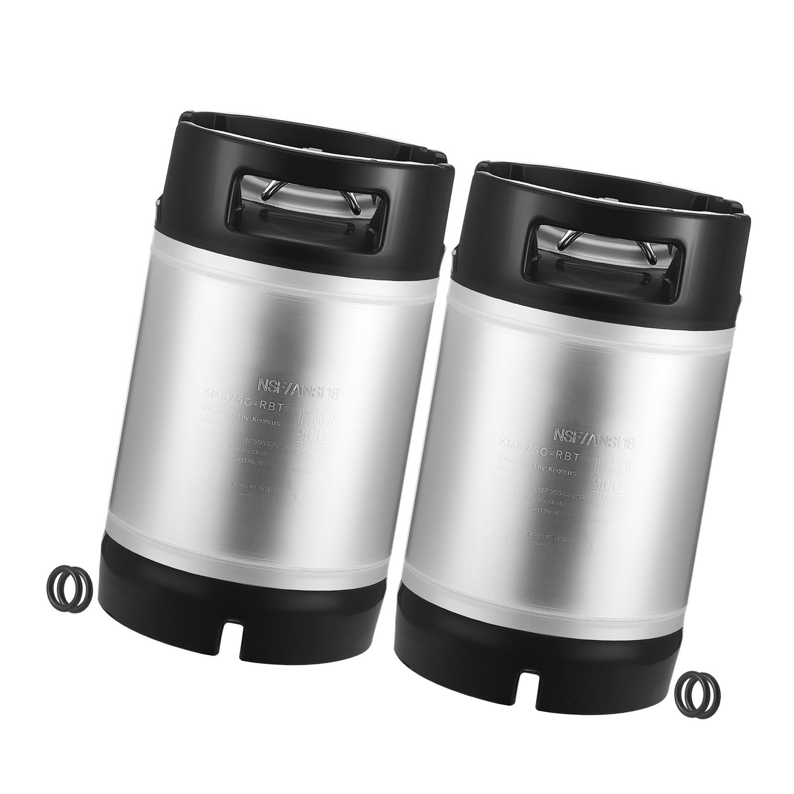 corny keg, 2.5 gallon ball lock keg, sus304 cold brew kegs with dual rubber handles & heavy duty rubber bottom, brewing equipment for home brewing party, 2 pcs