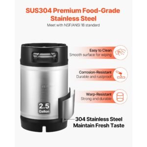 corny keg, 2.5 gallon ball lock keg, sus304 cold brew kegs with dual rubber handles & heavy duty rubber bottom, brewing equipment for home brewing party, 2 pcs