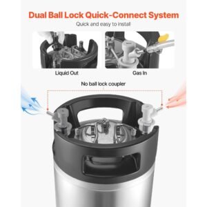 corny keg, 2.5 gallon ball lock keg, sus304 cold brew kegs with dual rubber handles & heavy duty rubber bottom, brewing equipment for home brewing party, 2 pcs