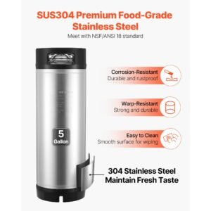 corny keg, 5 gallon ball lock keg, sus304 cold brew kegs with dual rubber handles & heavy duty rubber bottom, brewing equipment for home brewing party, 1 pcs