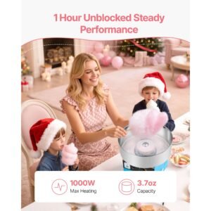 cotton candy machine commercial, 1000w electric candy floss maker, easy use with 15 inch stainless steel bowl and sugar scoop, makes hard candy for home kids birthday, family party, blue