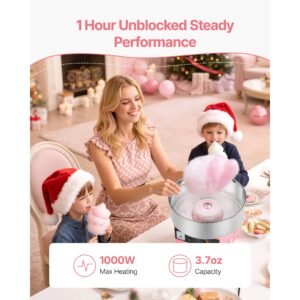 cotton candy machine commercial, 1000w electric candy floss maker, easy use with 15 inch stainless steel bowl and sugar scoop, makes hard candy for home kids birthday, family party, pink