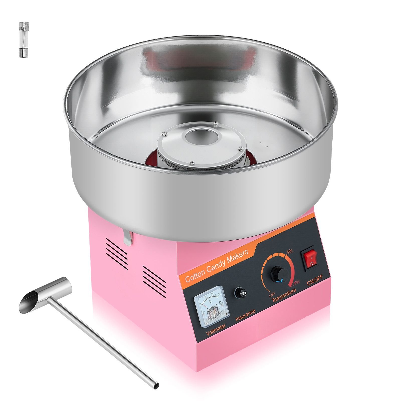 cotton candy machine commercial, 1000w electric candy floss maker, easy use with 15 inch stainless steel bowl and sugar scoop, makes hard candy for home kids birthday, family party, pink