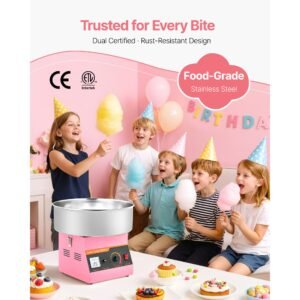 cotton candy machine commercial, 1000w electric candy floss maker, easy use with 15 inch stainless steel bowl and sugar scoop, makes hard candy for home kids birthday, family party, pink