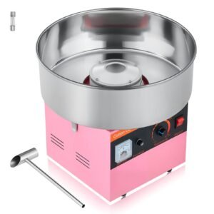 cotton candy machine commercial, 1000w electric candy floss maker, easy use with 15 inch stainless steel bowl and sugar scoop, makes hard candy for home kids birthday, family party, pink
