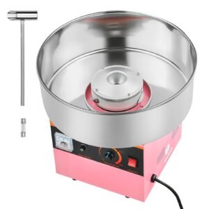 cotton candy machine commercial, 1000w electric candy floss maker, easy use with 15 inch stainless steel bowl and sugar scoop, makes hard candy for home kids birthday, family party, pink