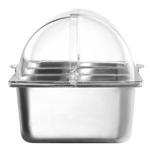 countertop food serving display container, 5 pan stainless steel food serving tray, buffet condiment dispenser display rack with clear lid & 3 freezer boxes, for restaurant hotel kitchen party