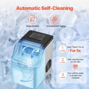 countertop ice maker, 24 cubes ready in 15 mins, 45lbs in 24hrs, self cleaning portable ice maker with ice scoop and basket, ice machine with 3 sizes ice cube for home kitchen office party