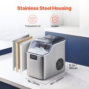 countertop ice maker, 24 cubes ready in 15 mins, 45lbs in 24hrs, self cleaning portable ice maker with ice scoop and basket, ice machine with 3 sizes ice cube for home kitchen office party