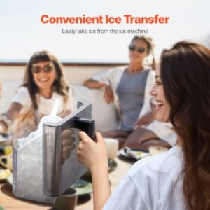 countertop ice maker, 32 cubes ready in 15 mins, 46lbs in 24hrs, self cleaning portable ice maker with convenient ice transfer, ice machine with 3 sizes ice cube for home kitchen office party