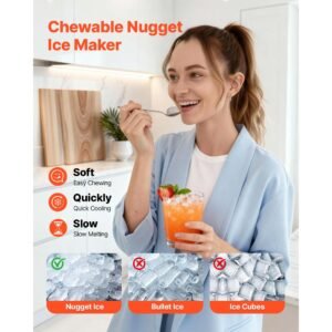 countertop ice maker, 44 lbs per day, self cleaning portable machine with scoop, 4 lbs ice storage basket, nugget ice making machine with chewable ices for home, kitchen, office, bar & party