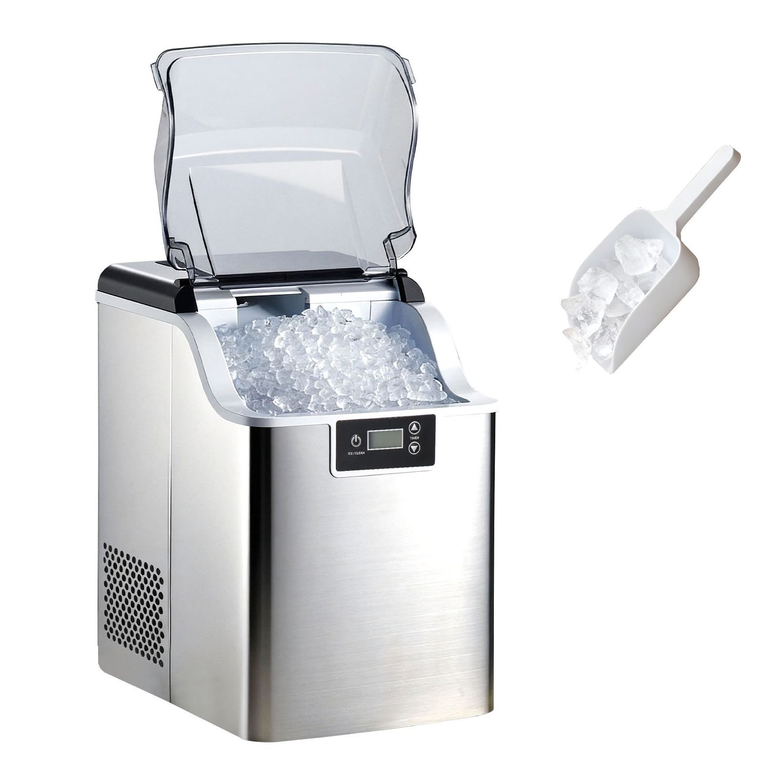 countertop ice maker, 44 lbs per day, self cleaning portable machine with scoop, 4 lbs ice storage basket, nugget ice making machine with chewable ices for home, kitchen, office, bar & party
