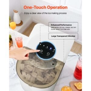 countertop ice maker, 7 cubes ready in 6 mins, 26 lbs per day, self cleaning portable machine with ice scoop, ice making machine with 2 sizes bullet ices for home, kitchen, office, bar & party