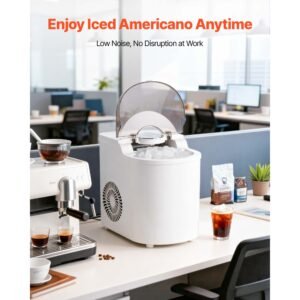 countertop ice maker, 7 cubes ready in 6 mins, 26 lbs per day, self cleaning portable machine with ice scoop, ice making machine with 2 sizes bullet ices for home, kitchen, office, bar & party