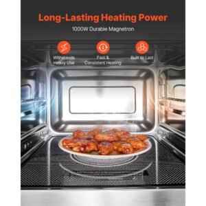 countertop microwave oven, 0.9 cu ft, 1000w digital stainless steel microwave oven with touchscreen, 10 cooking presets, 5 power levels, multi lock door & easy clean interior for commercial use