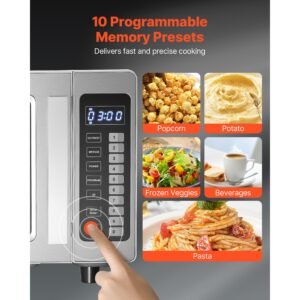 countertop microwave oven, 0.9 cu ft, 1000w digital stainless steel microwave oven with touchscreen, 10 cooking presets, 5 power levels, multi lock door & easy clean interior for commercial use