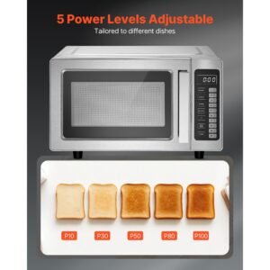 countertop microwave oven, 0.9 cu ft, 1000w digital stainless steel microwave oven with touchscreen, 10 cooking presets, 5 power levels, multi lock door & easy clean interior for commercial use