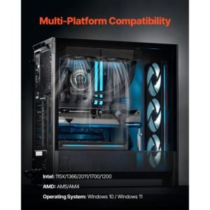 cpu liquid cooler, aio cpu water cooler 120mm pwn fans, pump, 1.8'' display, max. 2200rpm cpu cooling fan, efficient black pc water cooler for intel 115x/1366/2011/1700/1200, amd am4/am5