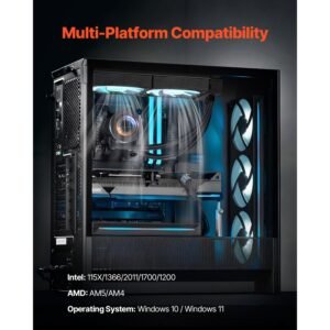 cpu liquid cooler, aio cpu water cooler 120mm pwn fans & pump, customizable black pc liquid cooler with 2.1'' lcd display & argb light, for intel 115x/1366/2011/1700/1200, amd am4/am5