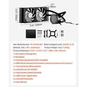 cpu liquid cooler, aio cpu water cooler 120mm pwn fans & pump, customizable black pc liquid cooler with 2.1'' lcd display & argb light, for intel 115x/1366/2011/1700/1200, amd am4/am5