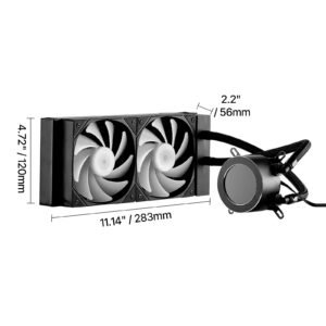cpu liquid cooler, aio cpu water cooler 120mm pwn fans & pump, customizable black pc liquid cooler with 2.1'' lcd display & argb light, for intel 115x/1366/2011/1700/1200, amd am4/am5