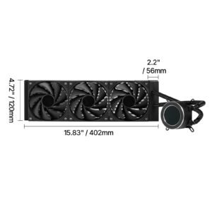 cpu liquid cooler, aio cpu water cooler 3 x 120mm pwn fans, pump & 2.1'' lcd display, max 2200prm black cpu cooling fan, compatible for intel 115x/1366/2011/1700/1200, amd am4/am5
