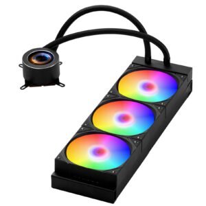 CPU Liquid Cooler, AIO CPU Water Cooler - 3 x 120mm PWN Fans & Pump, Customizable Black PC Liquid Cooler with 2.1'' LCD Display & ARGB light, for Intel 115X/1366/2011/1700/1200, AMD AM4/AM5