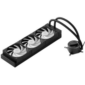 cpu liquid cooler, aio cpu water cooler 3 x 120mm pwn fans & pump, customizable black pc liquid cooler with 2.1'' lcd display & argb light, for intel 115x/1366/2011/1700/1200, amd am4/am5
