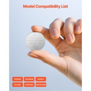 cr2450 lithium battery, 20 count (pack of 4) lithium coin battery, non mercury and anti swallow designed, long lasting 3v cr 2450 cell batteries, for key fobs, glucometers, and other devices