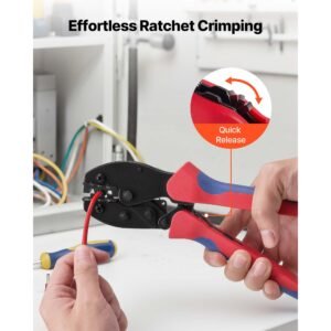 crimping tool, 14 10 awg ratcheting solar connector crimper tool kit, clear metric & awg markings, with 10 pairs solar connectors, 10 pairs of cable connectors, wrenches, and a storage case